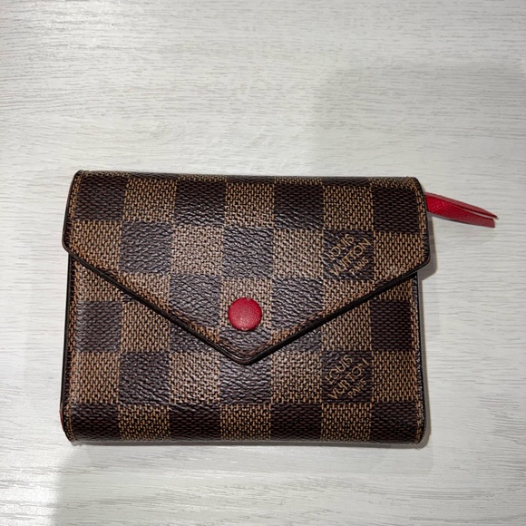 Louis Vuitton Brown and Red Wallet with Checkered Pattern